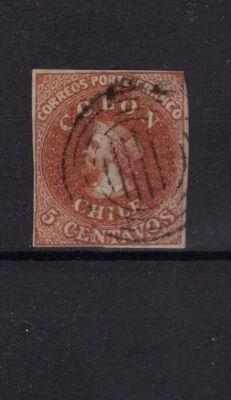CHILE 1854 Gillet Lithograph SOFICH 5 NO flaws wmk.2 pale brown 4 margins LO18 - Image 1 of 2