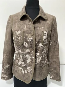 Etro Milano Women's Wool Taupe Multi Floral Print Button Front Blazer Size 42 - Picture 1 of 11