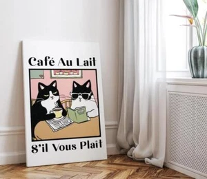 Cats Reading Newspaper and Drinking Coffee Wall Art Canvas Unframed Print Art - Picture 1 of 2