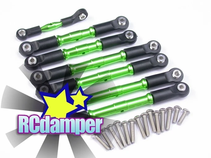 GPM TRAXXAS 1/10 SLASH LCG 4x4 GREEN ALUMINUM COMPLETED TIE-ROD TURNBUCKLE 7PCS - Image 1 of 1