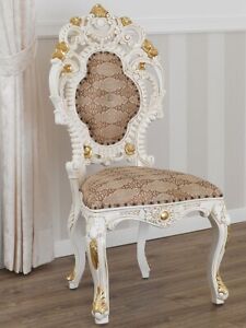 Chaise Fauteuil Juana style Baroque Décapé chaise ivoire et feuille or tissu ...