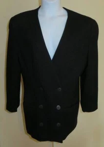 Blazer negro vintage CHRISTIAN DIOR separado doble pecho damas talla 14 lana - Imagen 1 de 6