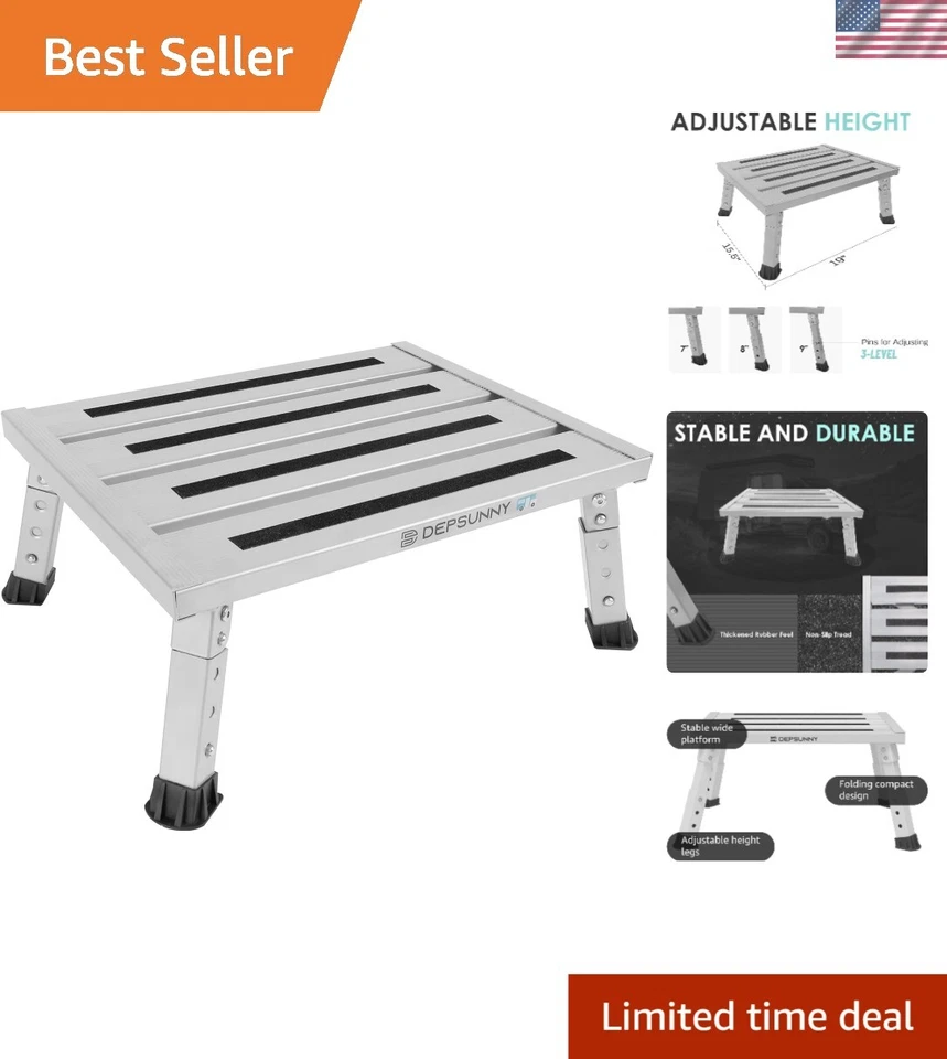 Stable Foldable Aluminum RV Platform Step - Supports 1,000 lbs, Non-Slip Design - Image 1 of 4