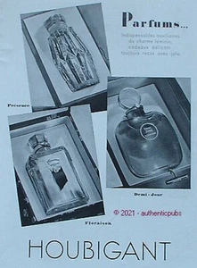 PUBLICITE HOUBIGANT PARFUMS PRESENCE FLORAISON DEMI JOUR DE 1936 FRENCH AD PUB - Foto 1 di 1