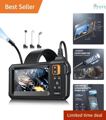 Câmera endoscópio com luz tela IPS 4,3 polegadas 1920P HD à prova d'água inspeção de esgoto... - Imagem 1 de 4