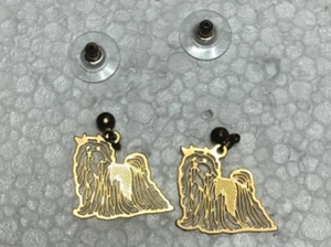 Yorkie Dog Gold Tone Earrings Pierced Ear 1” New - Picture 1 of 3