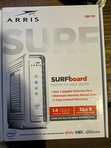 ARRIS SB6190 White Cable Modem. High Speed Internet. Gaming. Movies. Streaming - Photo 1/1