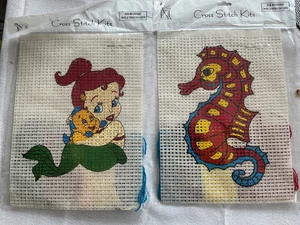 2 x Cross Stitch Kits- Mermaid & Seahorse for Beginners and or Children over 5 - Picture 1 of 2