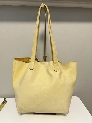 BAGGU Natural Milled Soft Pebble Yellow Leather Tote Bag Purse Made In USA - Image 1 of 4