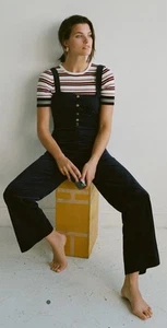 Tuta in velluto a coste Anthropologie Joanie Navy nuova taglia 12 - Foto 1 di 4