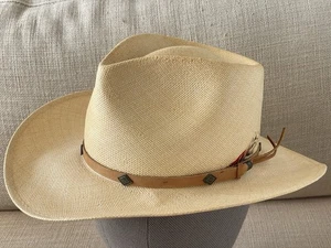 Biberhüte Vintage Stroh Cowboy Hut Gr. 6 3/4 / 54 Shantung 6X Hergestellt in den USA mit Patina - Bild 1 von 11