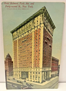 New York 1906 PC Hotel Belmont Park Ave & 42nd Street Post Marked 9-21-1913 VTG - Picture 1 of 4