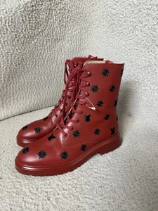 Stuart Weitzman McKenzee Mouse Womens 5.5 Red Leather Lace Up Combat Boots - Picture 1 of 11
