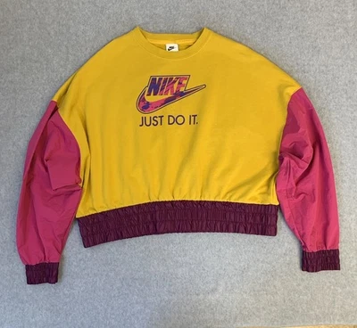 Sudadera De Colección Nike Retro Mujer L Amarilla Cortavientos Recortada Centro Swoosh Y2K Foto 1 de 4