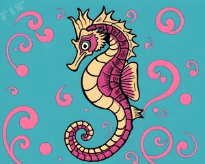 Seahorse With Swirls Pop Art 8X10 Print - Picture 1 of 1