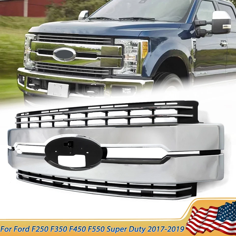 Chrome Front Bumper Grille Assembly For 2017-2019 Ford F-250 F-350 Super Duty Foto 1 de 4