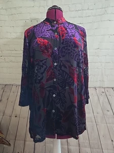 Geblümte Samt Ausbrenner Bluse Gr. 16 transparent Schmuckton Whimsygoth FairyGrunge  - Bild 1 von 10