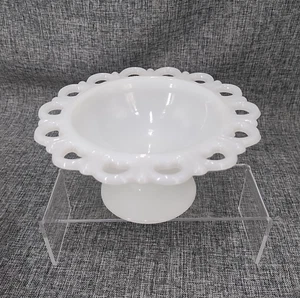 Vintage Anchor Hocking Old Colony Lace Edges Footed Pedestal Milk Glass Bowl - Picture 1 of 13