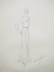 Taller Vionnet - Dibujo Original - Lápiz - Vestido con Cinturón 188 - Picture 1 of 2