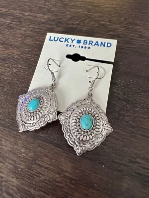 Brincos antigos folheados a prata turquesa da Lucky Brand. - Imagem 1 de 3
