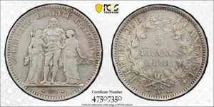Frankreich 1848-A 5 Francs Silber Münze Gad-683 F-326 Hercule PCGS SS35 - Bild 1 von 1