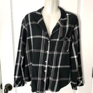 Victoria’s Secret Flannel Pajama Top Women’s L Black Plaid PJ Lounge Shirt VS - Picture 1 of 6