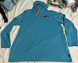 MIAMI DOLPHINS AQUA DRI FIT NIKE TEE HOODED LONG SLEEVE SHIRT Sz Xl EUC Read - Picture 1 of 10