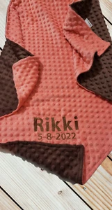 Brown Minky Baby Blanket or Taggie, Personalized, 4 Color Selections, 3 Sizes - Picture 1 of 13