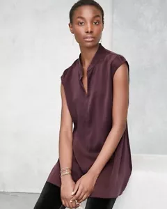 Eileen Fisher Silk Mandarin Collar Shirt, XS, Georgette Crepe - System - Picture 1 of 15