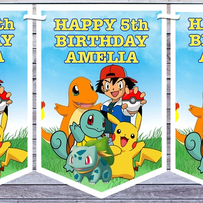 PEACHY IMPRESSIONS POKEMON PARTY BUNTING personalised AGE NAME