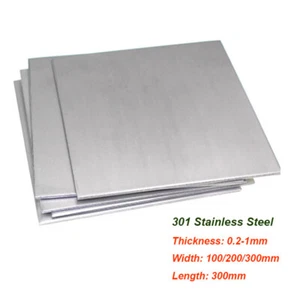 301 Stainless Steel Sheet Plate Board Metal Sheet 0.2mm~1mm Thick Multiple Sizes - Picture 1 of 8