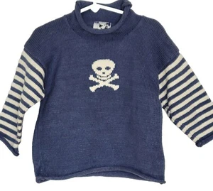 Fleece On Earth Kleinkind Pullover 18 Monate Pirat Totenkopf Crossbone Strick Vintage Made blau - Bild 1 von 13