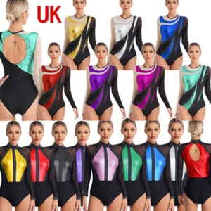 UK Womens Rhinestone Ballet Gymnastics Leotard Bodysuit Figure Skating Dancewear - Picture 1 of 176