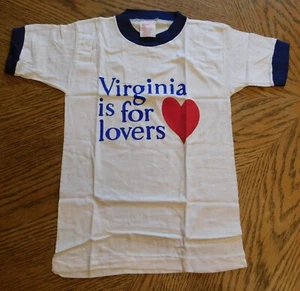New Vintage 1970's Virginia Is For Lovers Kids Youth Ringer T-Shirt Size L 10-12 - Picture 1 of 9