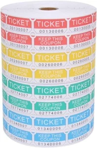 8000 Assorted Double Raffle Tickets 2000 per Roll 50/50 Blue Green Red Yellow - Picture 1 of 2