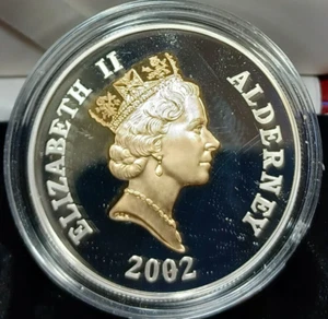 2002 Alderney Is. QEII Golden Jubilee, Silver Proof .925, Five Pounds, 25k Limit - Picture 1 of 21