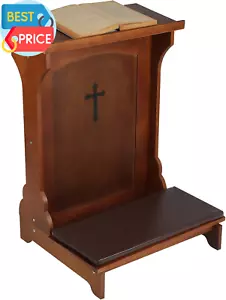 Sgabello Panca Preghiera Legno Massello Preghiera Inginocchiato con Ripiano e Cuscino Chiesa Preghiera - Foto 1 di 12