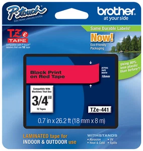 Cinta para hacer etiquetas genuina Brother TZe-441 P-touch TZe441 TZ441 TZ-441 negra roja - Imagen 1 de 15