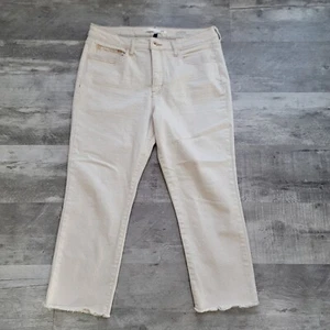 iT Jackie Cream High Rise Straight Leg Frayed Hem Ankle Jeans Size 14 - Picture 1 of 11