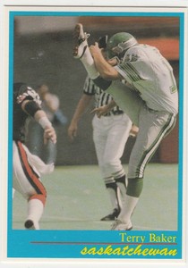 1987 JOGO CFL 95 Terry Baker Saskatchewan Roughriders RC Acadia University