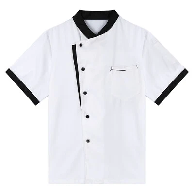 Men Uniform Short Sheeve Chef Coat Breasted Working Jacket with Chef Hat - Image 1 of 4
