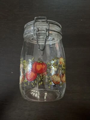 Tarro de almacenamiento de té de vidrio de colección ARC FRANCE con hongos y tomates Foto 1 de 3