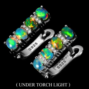 Summer 925 Silver Earrings Oval Fire Opal 4x3mm Gemstone Jewelry - Picture 1 of 9