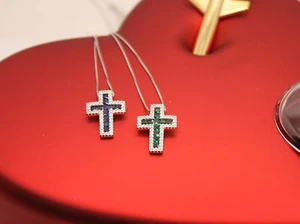 CROCE ARGENTO DONNA FORO PASSANTE ZIRCONI BIANCHI COLORATI MM 20X27 MM 2 EXPLOI - Picture 1 of 13