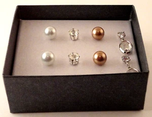 Earrings Women's Stud Dangle 5 Pairs Round Oval Silver Plated Multi-Color NIB - Picture 1 of 6