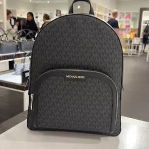 Michael Kors Jaycee Large Women MK Logo Zip Pocket Travel Backpack (Black) - Picture 1 of 3