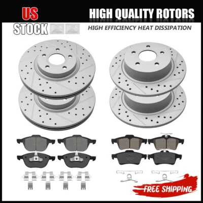 Rotores perforados delanteros traseros y pastillas de cerámica para Ford Escape C-max 2013-2016 Foto 1 de 4