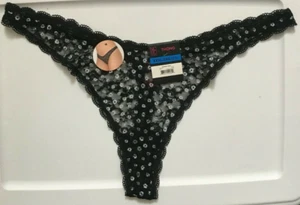 Womens Sexy Black Floral Thong Panties Size 2X Dip Front Mesh Lace NWT - Picture 1 of 12
