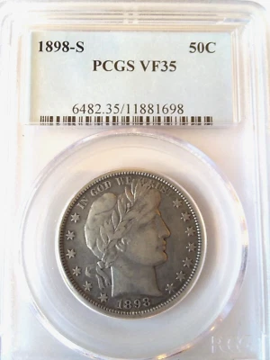 Medio dólar de peluquero 1898-S, graduación profesional VF-35 Foto 1 de 4