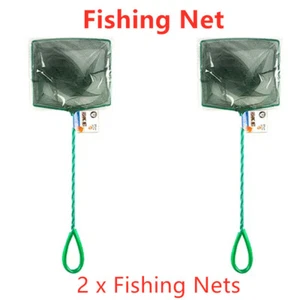 2 x Nylon Fishing Net 42x15CM Metal Handle Scoop Mesh Fish Catching Trap Pet - Picture 1 of 1